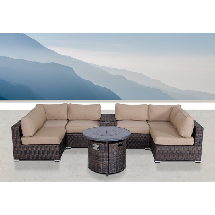 Wade Logan® Alieyah Fully Assembled 8 Piece Rattan Sectional Seating Group with Cushions Wayfair
